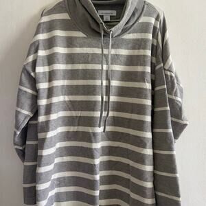 liz clairborne classic sweater lomg sleeve gray and white stripe xl cowl neck